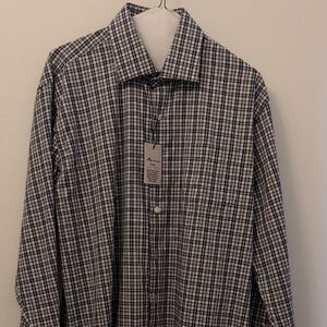 Peter Millar Navy and White Plaid Shirt